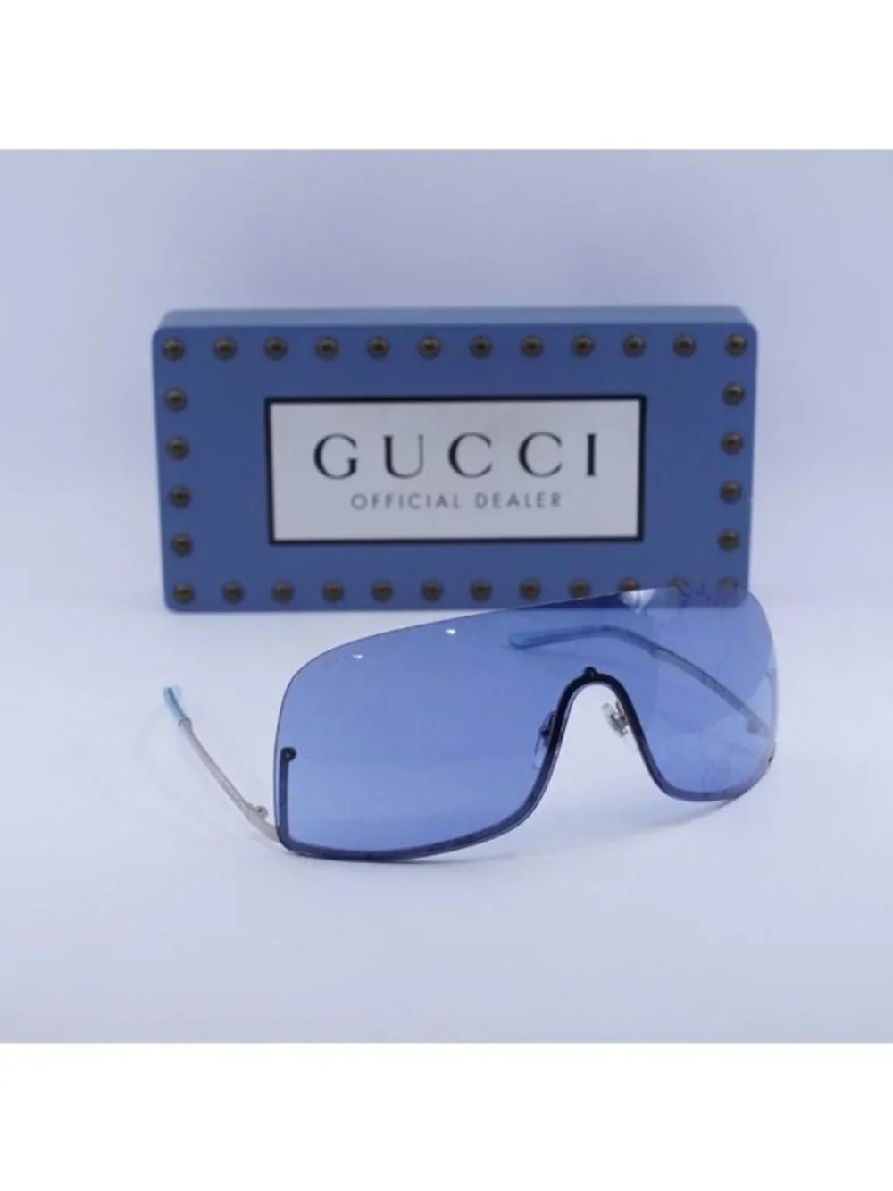 Gucci GG1560S 003 Shield Sunglasses - Silver/Blue